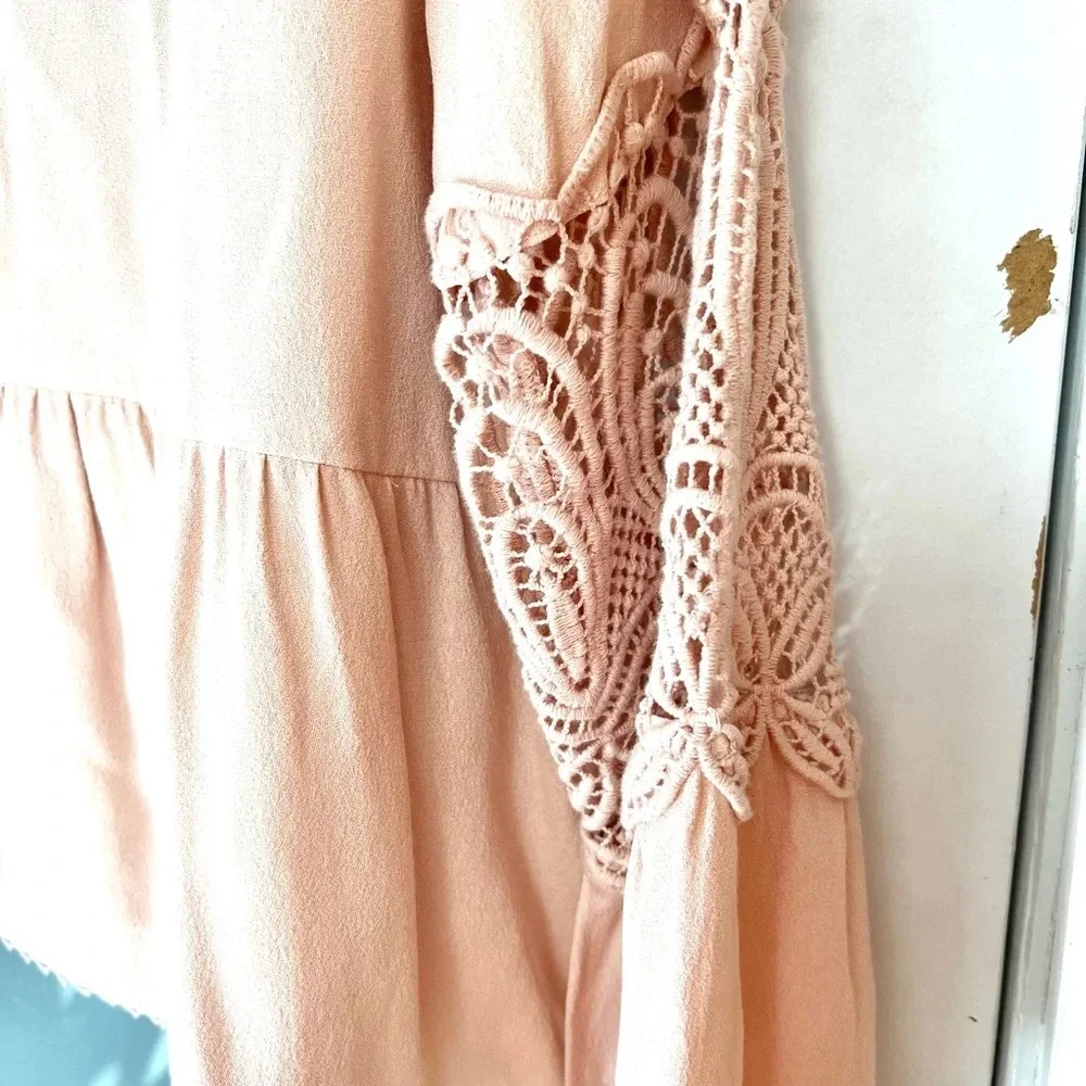 NWT Joie Emelda Bell Sleeve Blouse Blush Pink Lace  Feminine Womens Size Large - Picture 5 of 14
